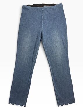 Lysse Large Light Blue Scallop-Hem Straight Leg Cropped Pull on Stretch Jeans